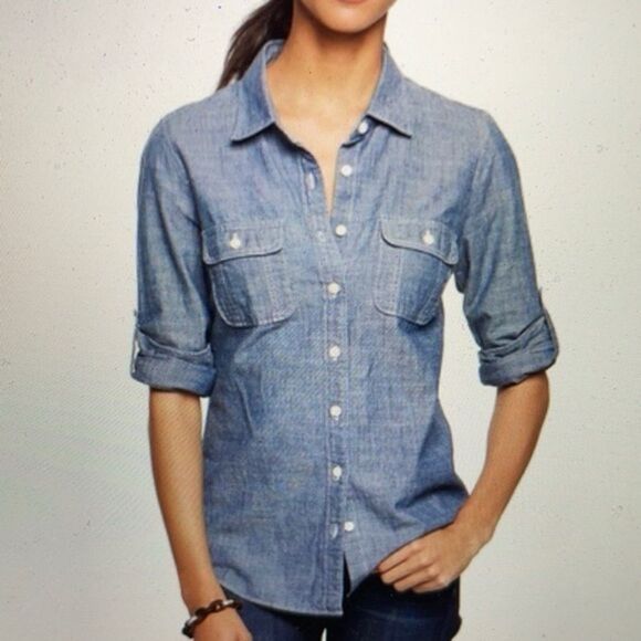 J.Crew Blue Denim Chambray Shirt - Picture 1 of 5